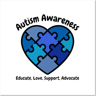 Autism Awareness Heart Puzzle Posters and Art